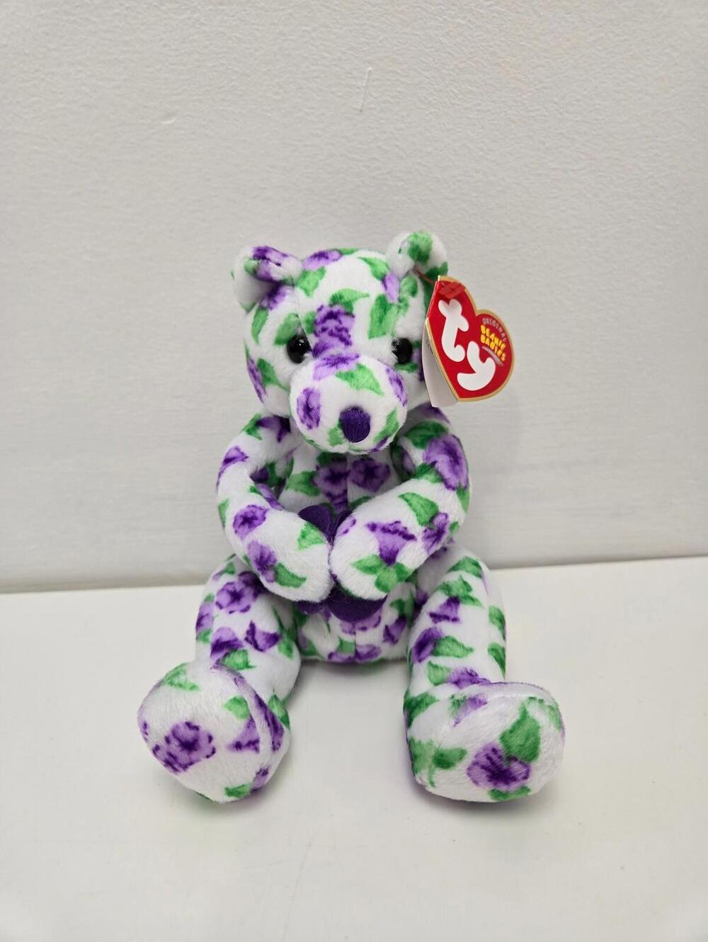 Ty Beanie Baby “Corsage” the Purple Floral Bear (7 inch)